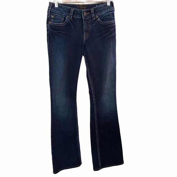 Silver Women's Suki Dark Wash Whiskered Bootcut Mid RIse Denim Jeans Size 28 32 - Picture 1 of 10